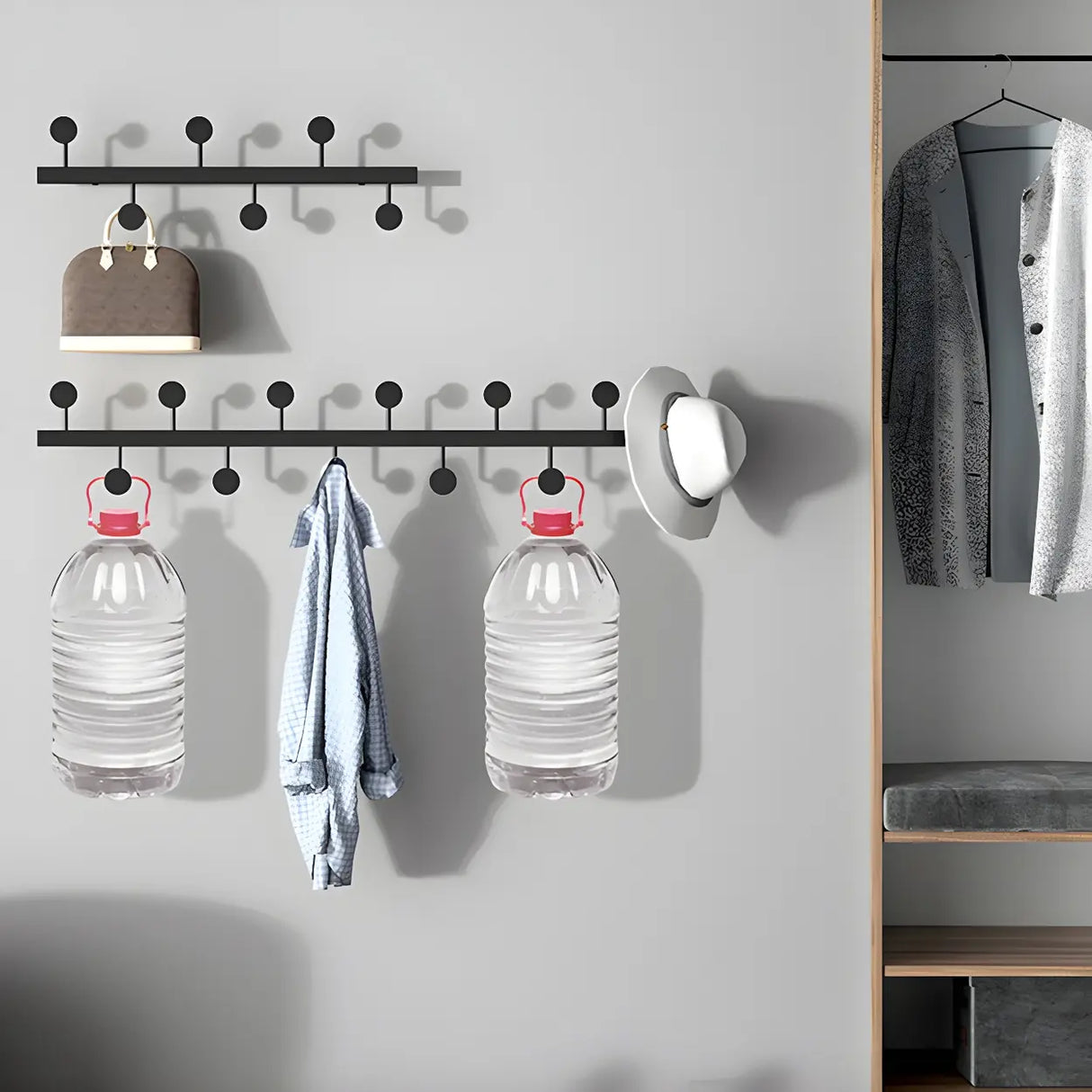 Vertical Steel Gold Wall-Mounted Coat Rack with Hooks Image - 23