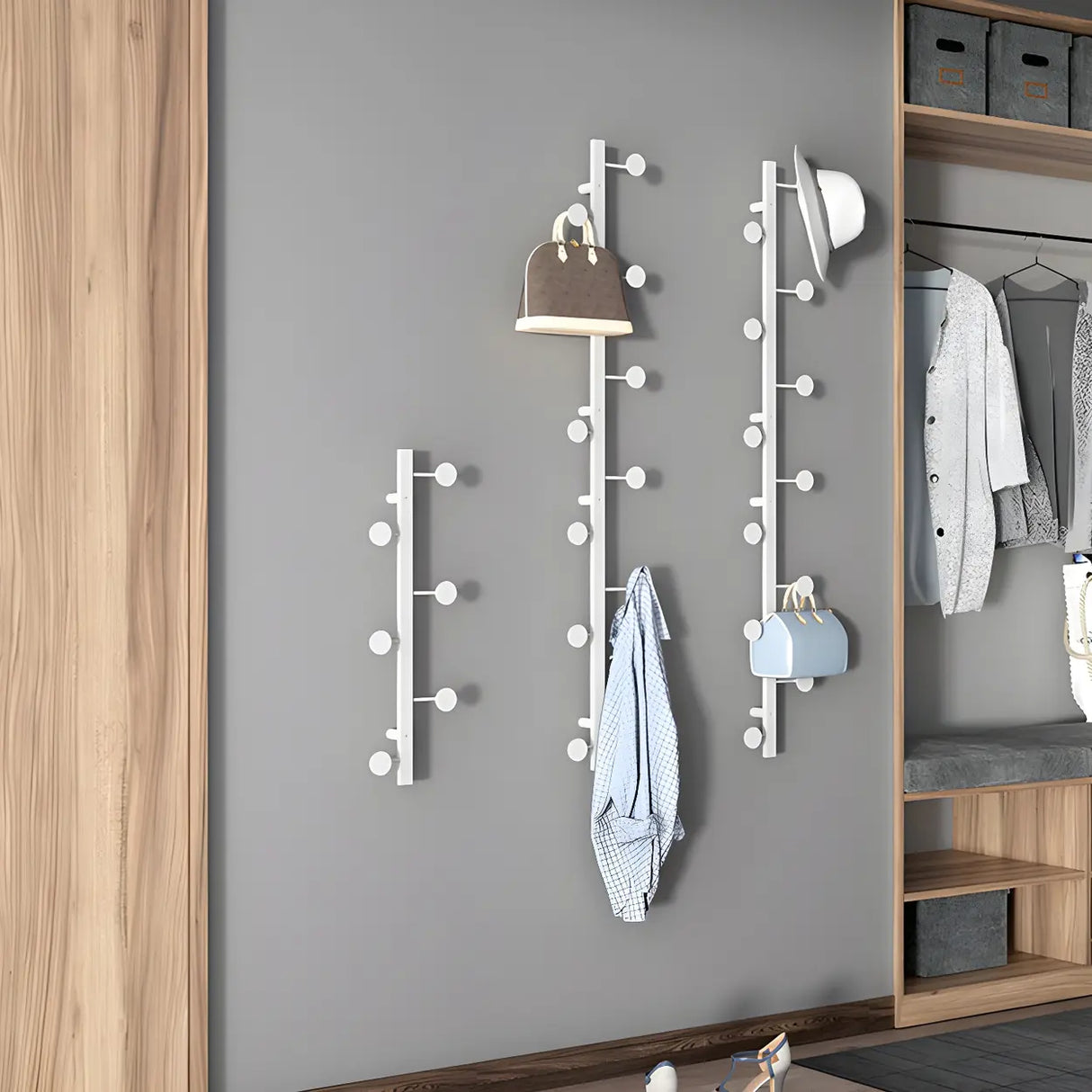 Vertical Steel Gold Wall-Mounted Coat Rack with Hooks Image - 4