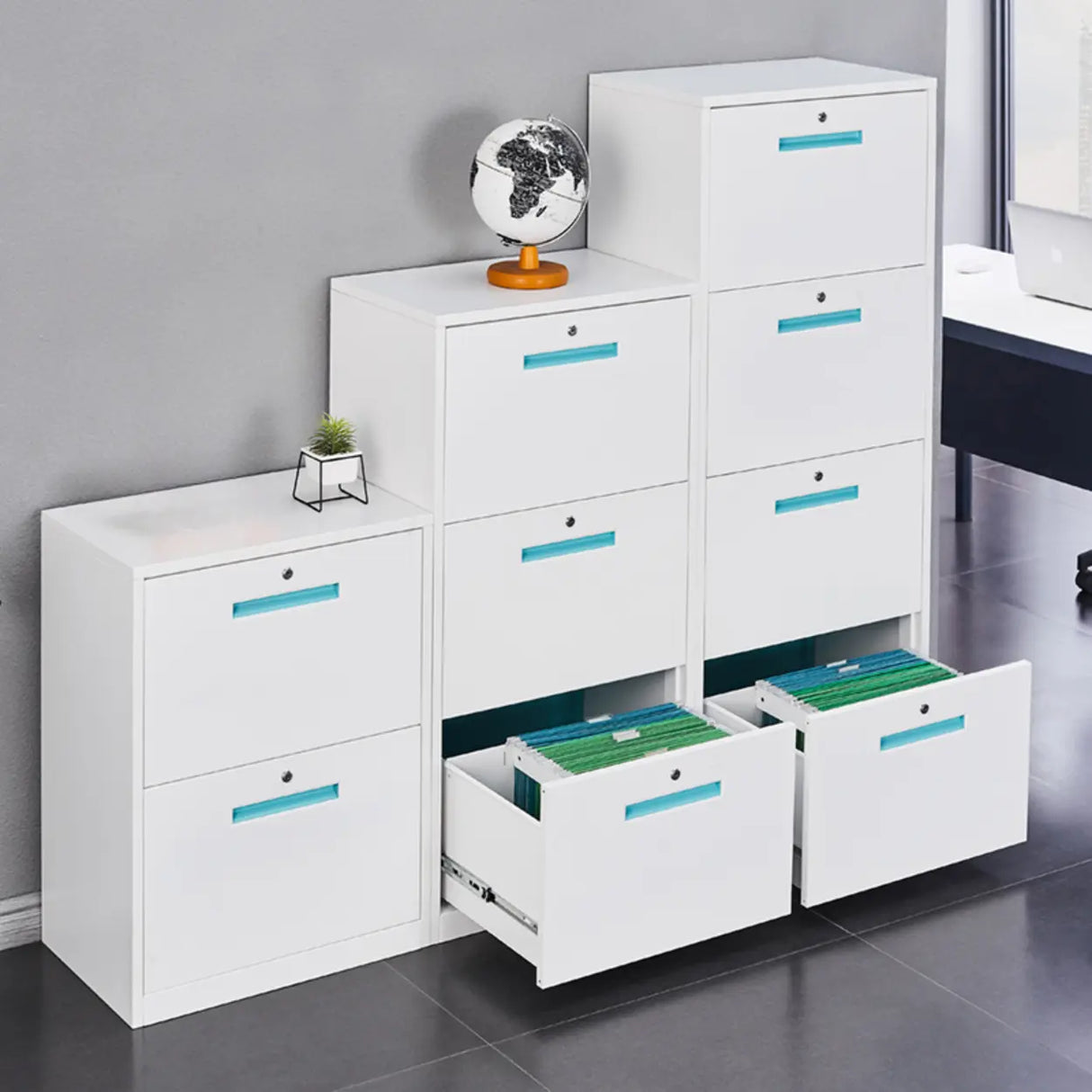 Vertical Steel White Filing Cabinet with Storage Drawers Image - 1