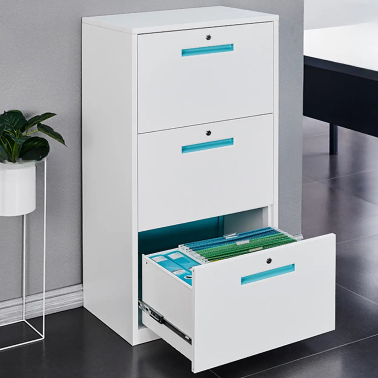 Vertical Steel White Filing Cabinet with Storage Drawers Image - 3