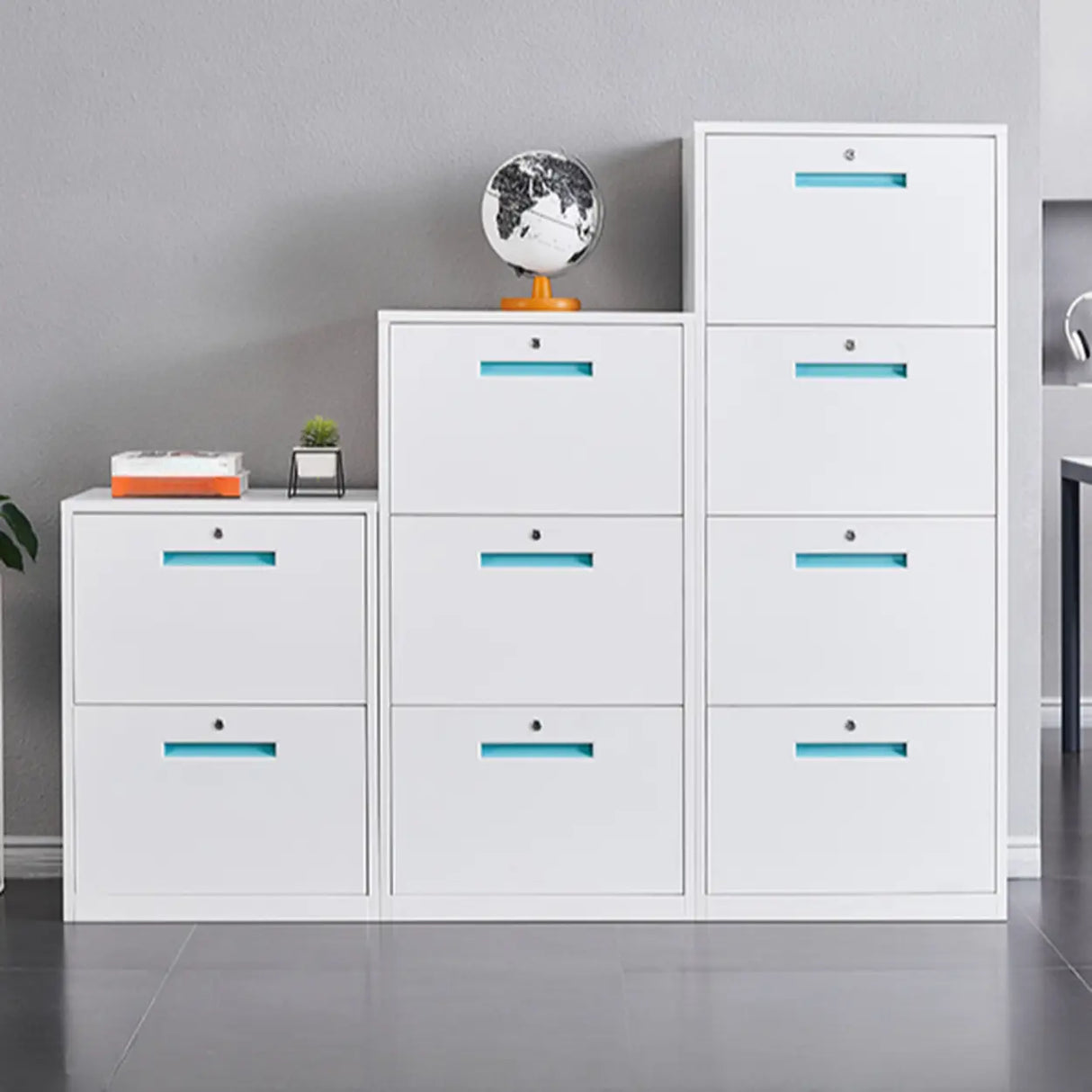 Vertical Steel White Filing Cabinet with Storage Drawers Image - 4
