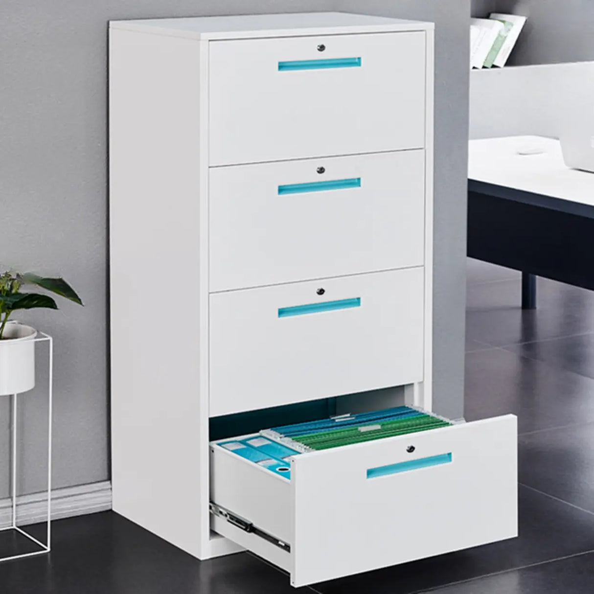 Vertical Steel White Filing Cabinet with Storage Drawers Image - 5