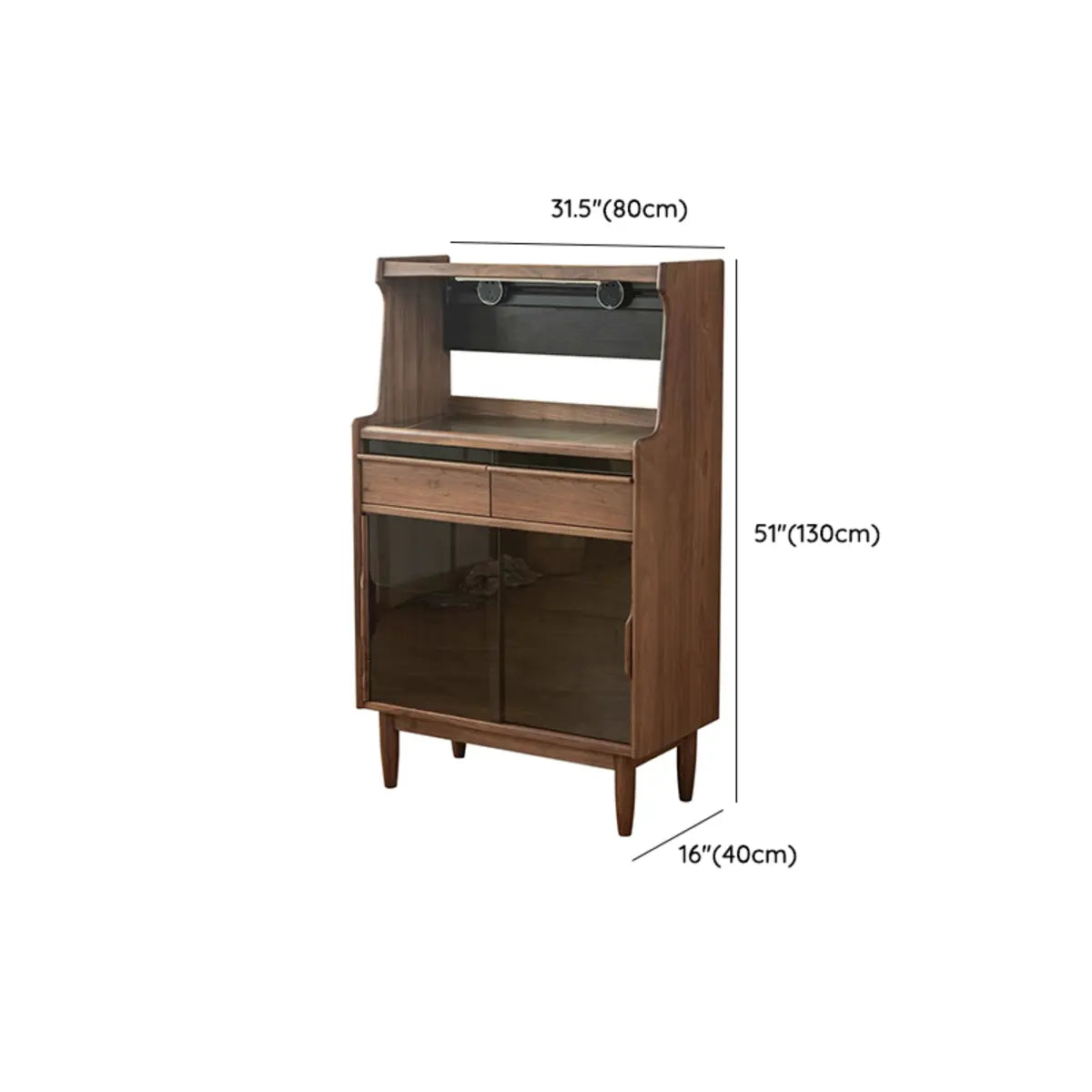 Vertical Walnut Stone Open Storage Buffet with Cabinet