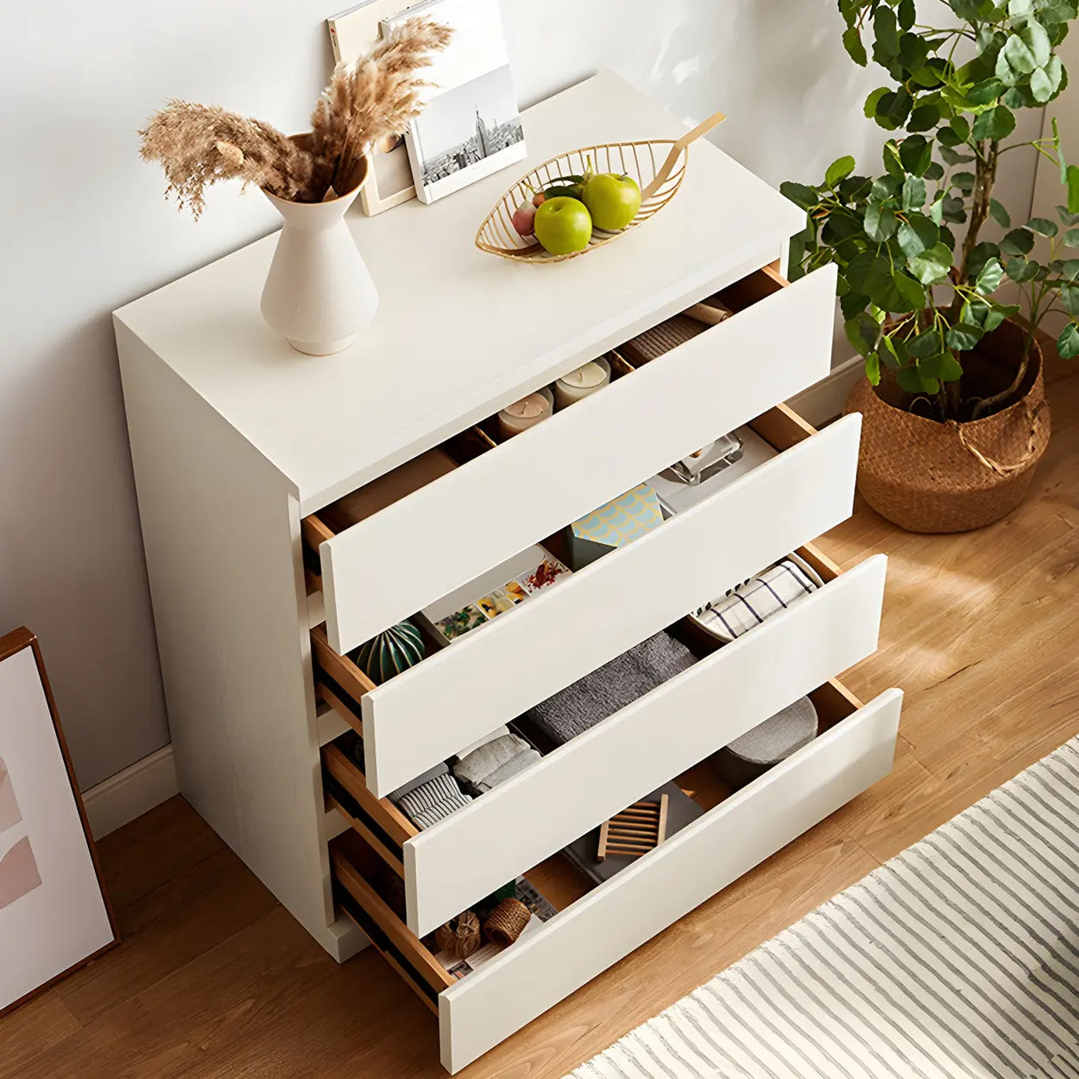 Vertical White Manufactured Wood Dresser for Bedroom Image - 4