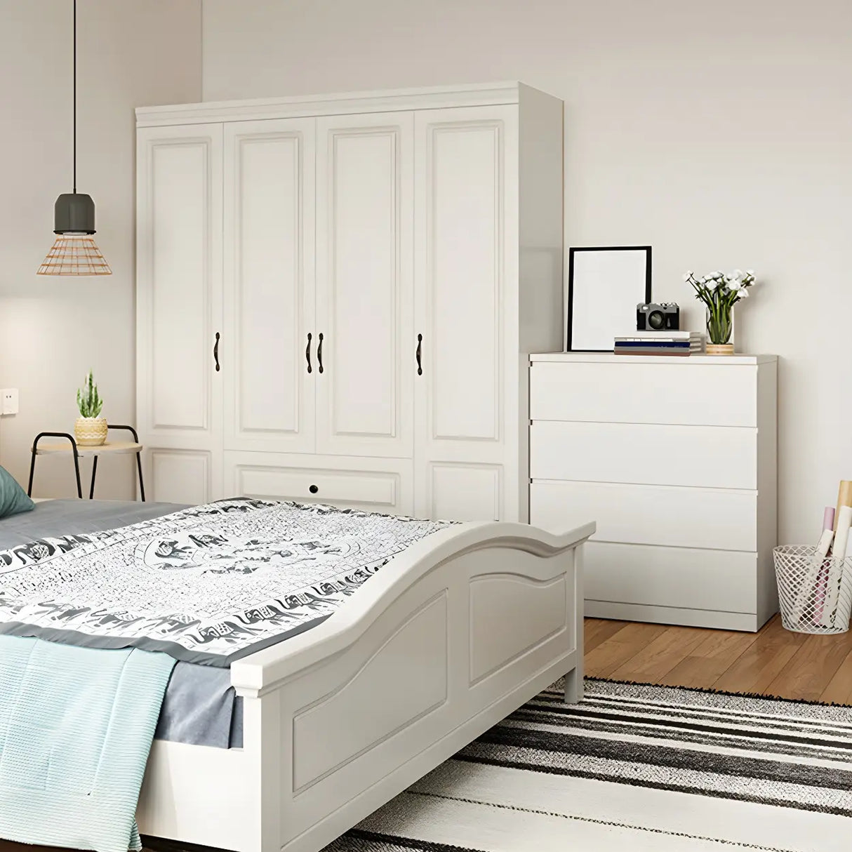 Vertical White Manufactured Wood Dresser for Bedroom Image - 6