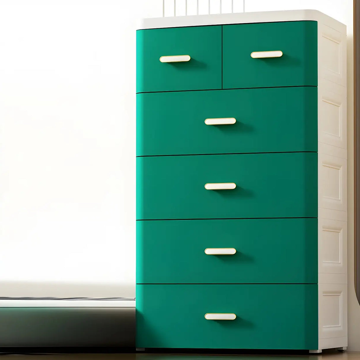 Vertical White Plastic Dresser with Storage Drawers Image - 13