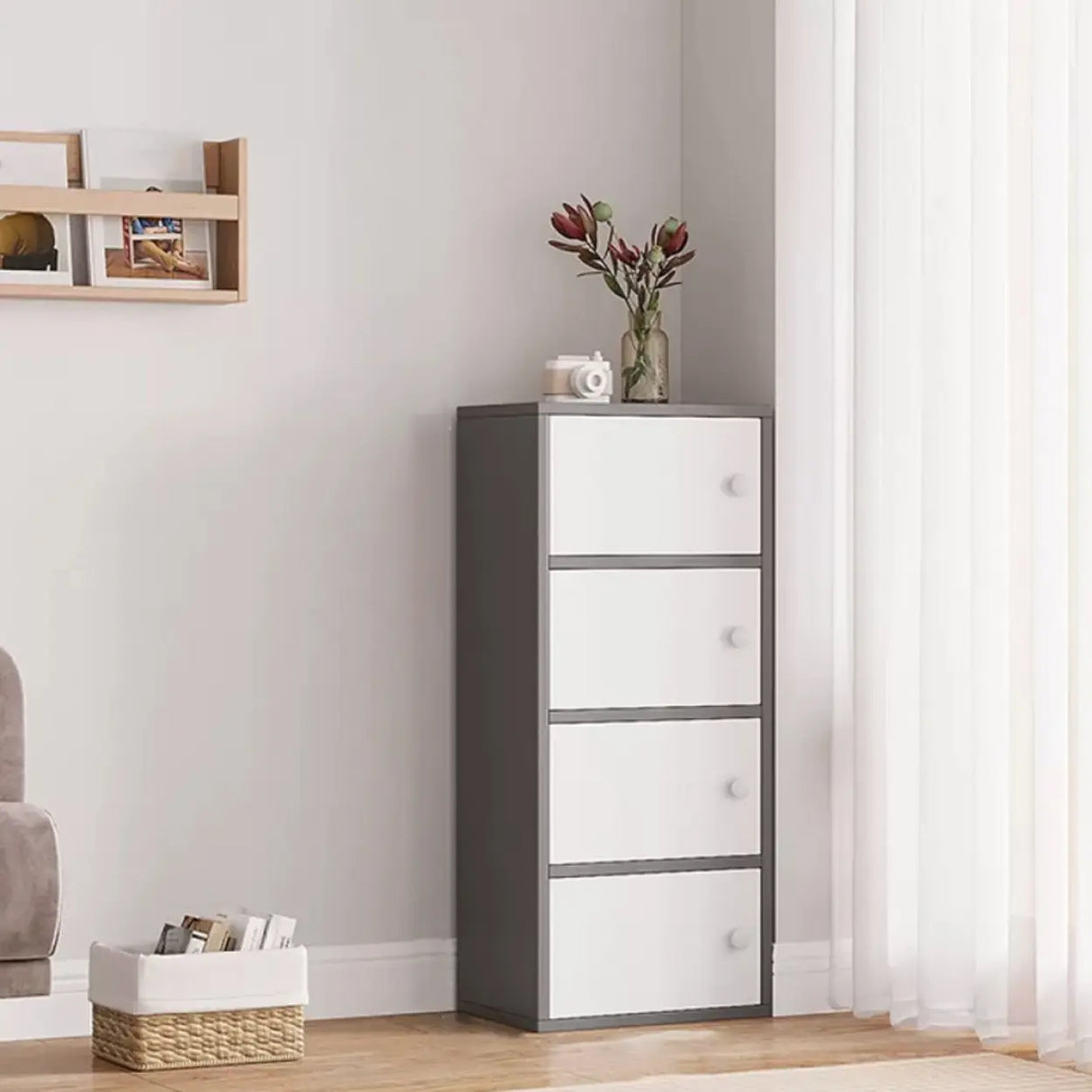 Vertical White Wood Drawers Combo Dresser for Bedroom Image - 12