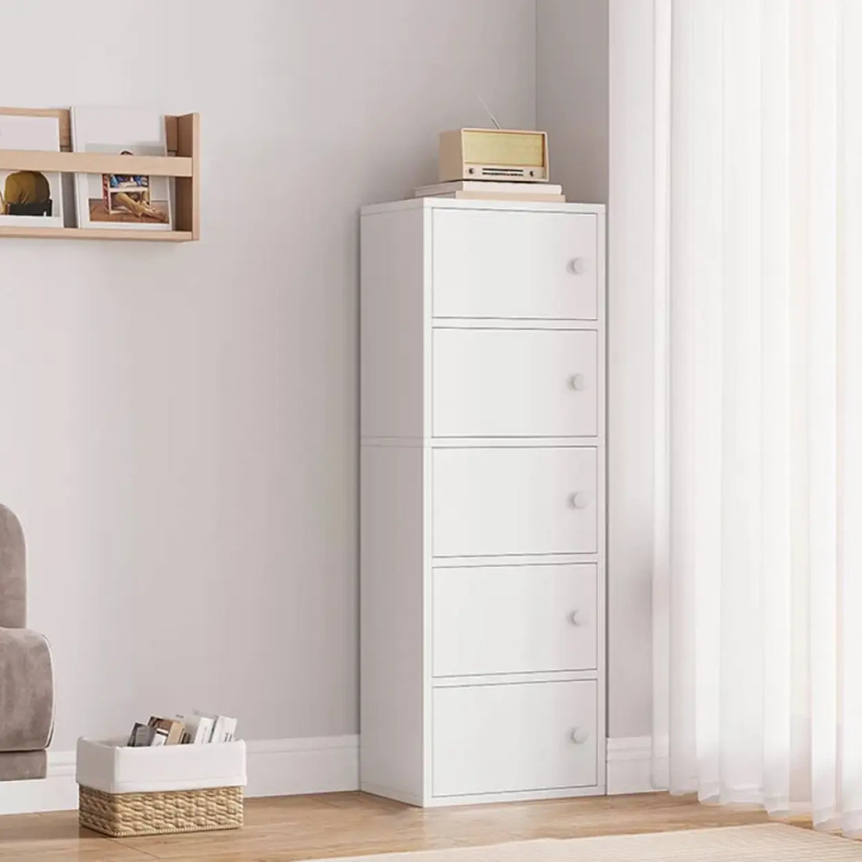 Vertical White Wood Drawers Combo Dresser for Bedroom Image - 17
