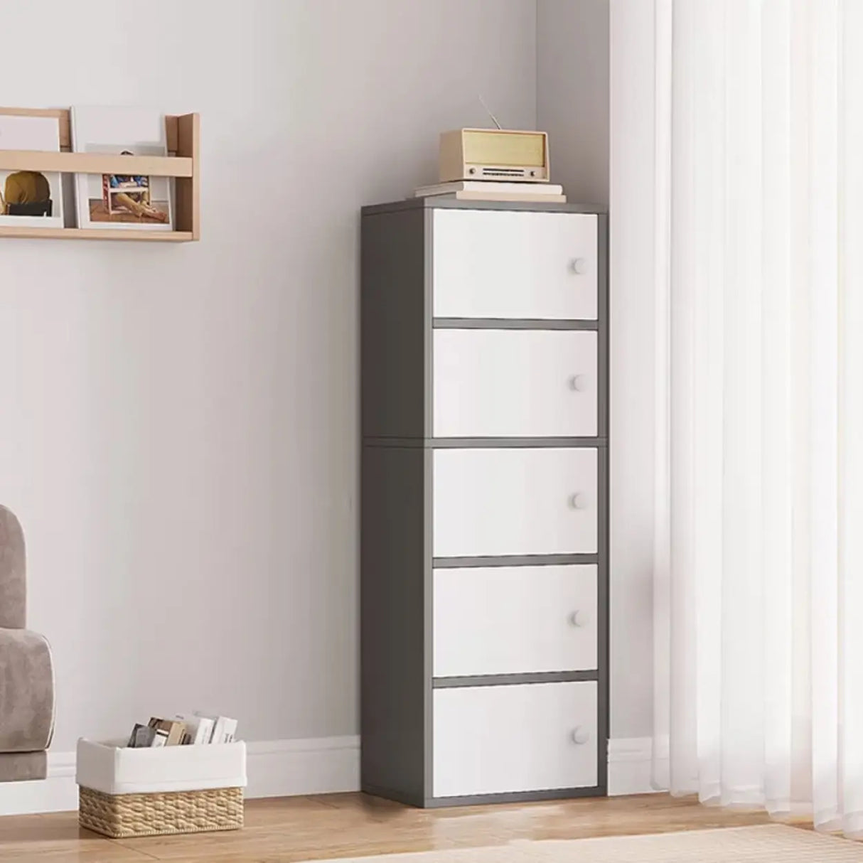 Vertical White Wood Drawers Combo Dresser for Bedroom Image - 18