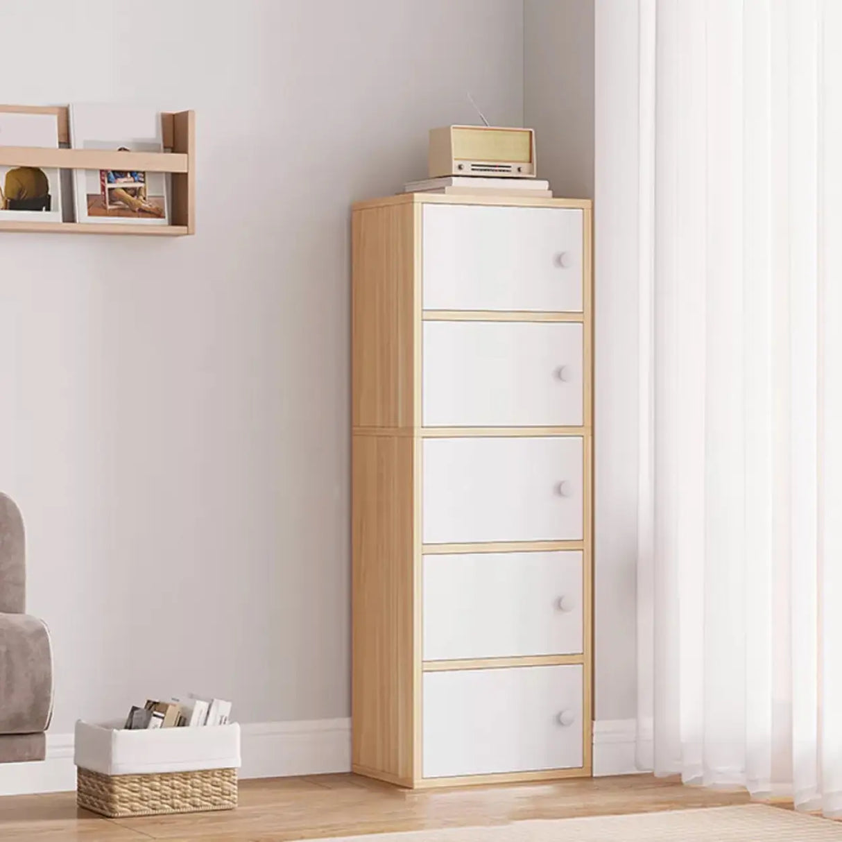 Vertical White Wood Drawers Combo Dresser for Bedroom Image - 19