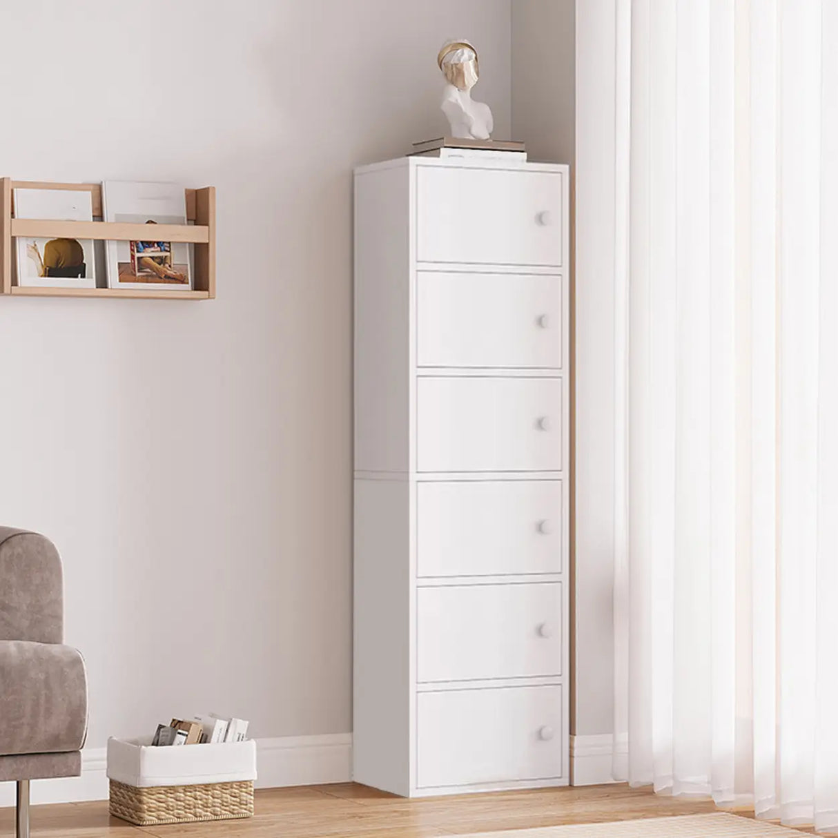 Vertical White Wood Drawers Combo Dresser for Bedroom Image - 1