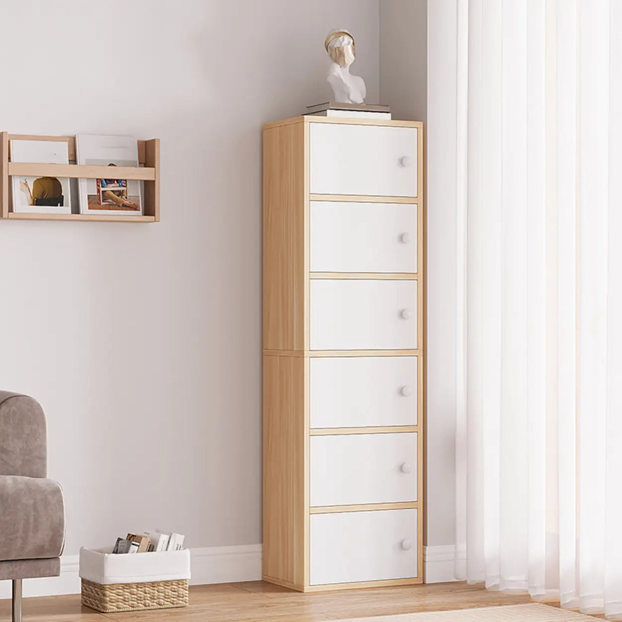 Vertical White Wood Drawers Combo Dresser for Bedroom Image - 5