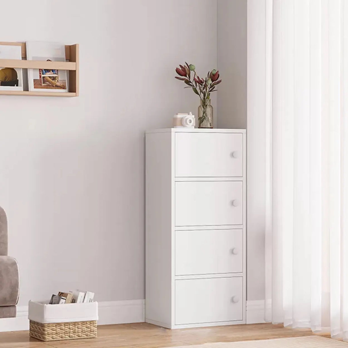 Vertical White Wood Drawers Combo Dresser for Bedroom Image - 9