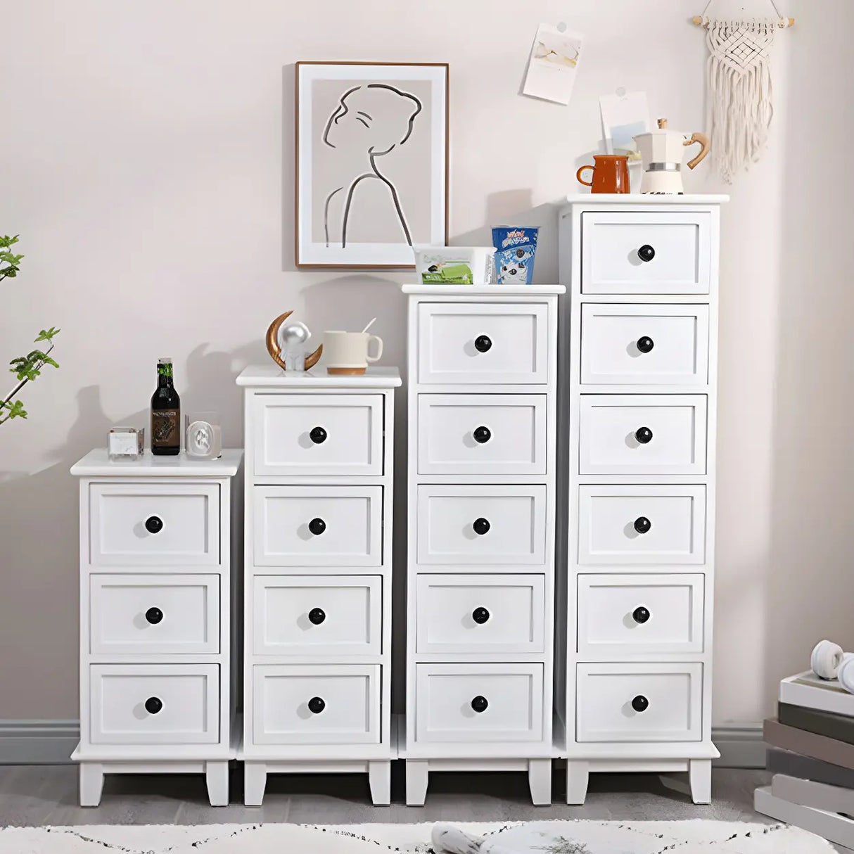 Vertical White Wood Metal Handle Dresser for Drawers Image - 1