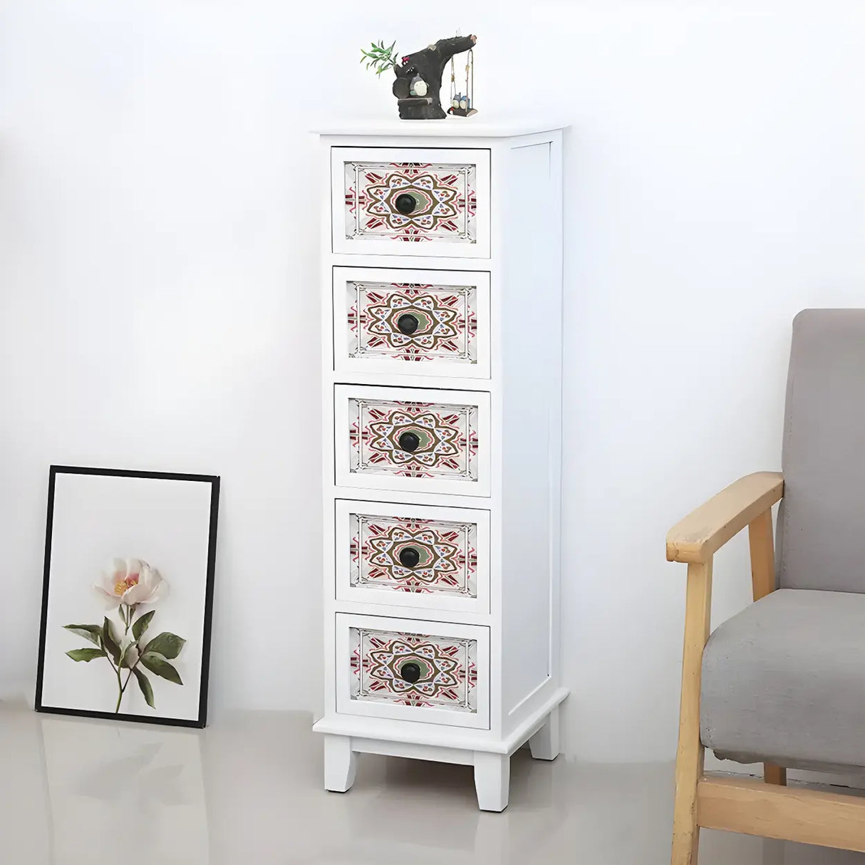 Vertical White Wood Metal Handle Dresser for Drawers Image - 29