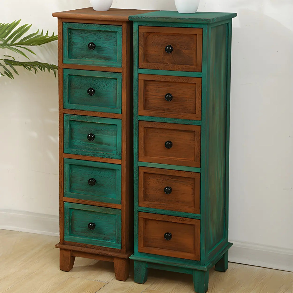 Vertical White Wood Metal Handle Dresser for Drawers Image - 3