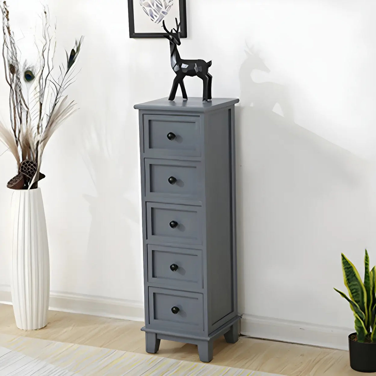 Vertical White Wood Metal Handle Dresser for Drawers Image - 6