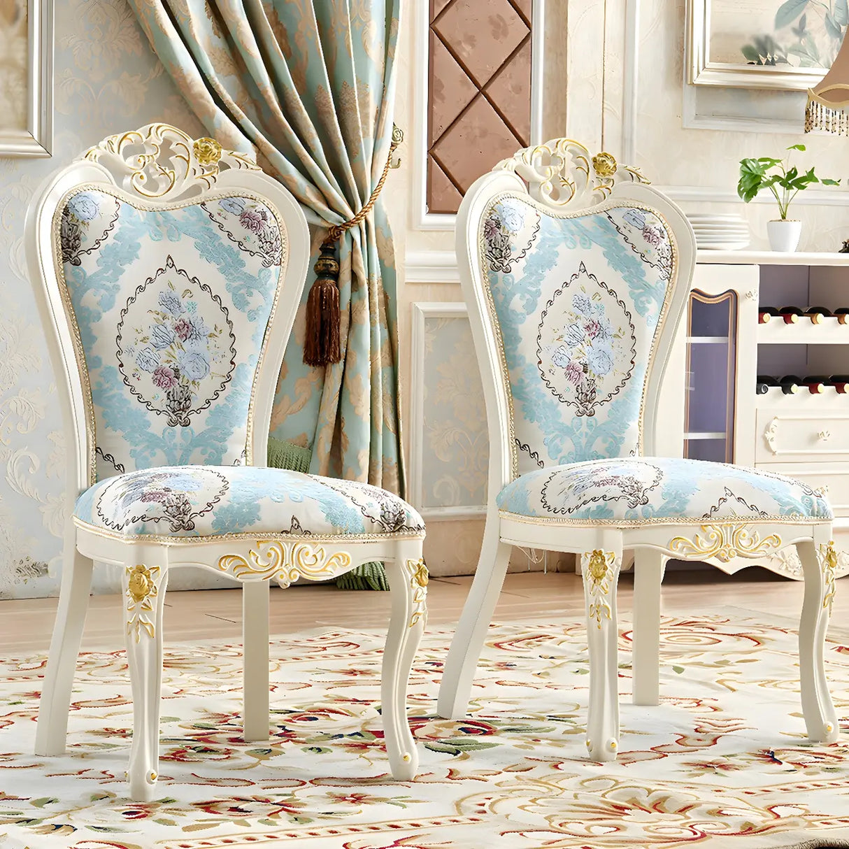 Victorian Apricot Birch Chenille Dining Side Chair Image - 1