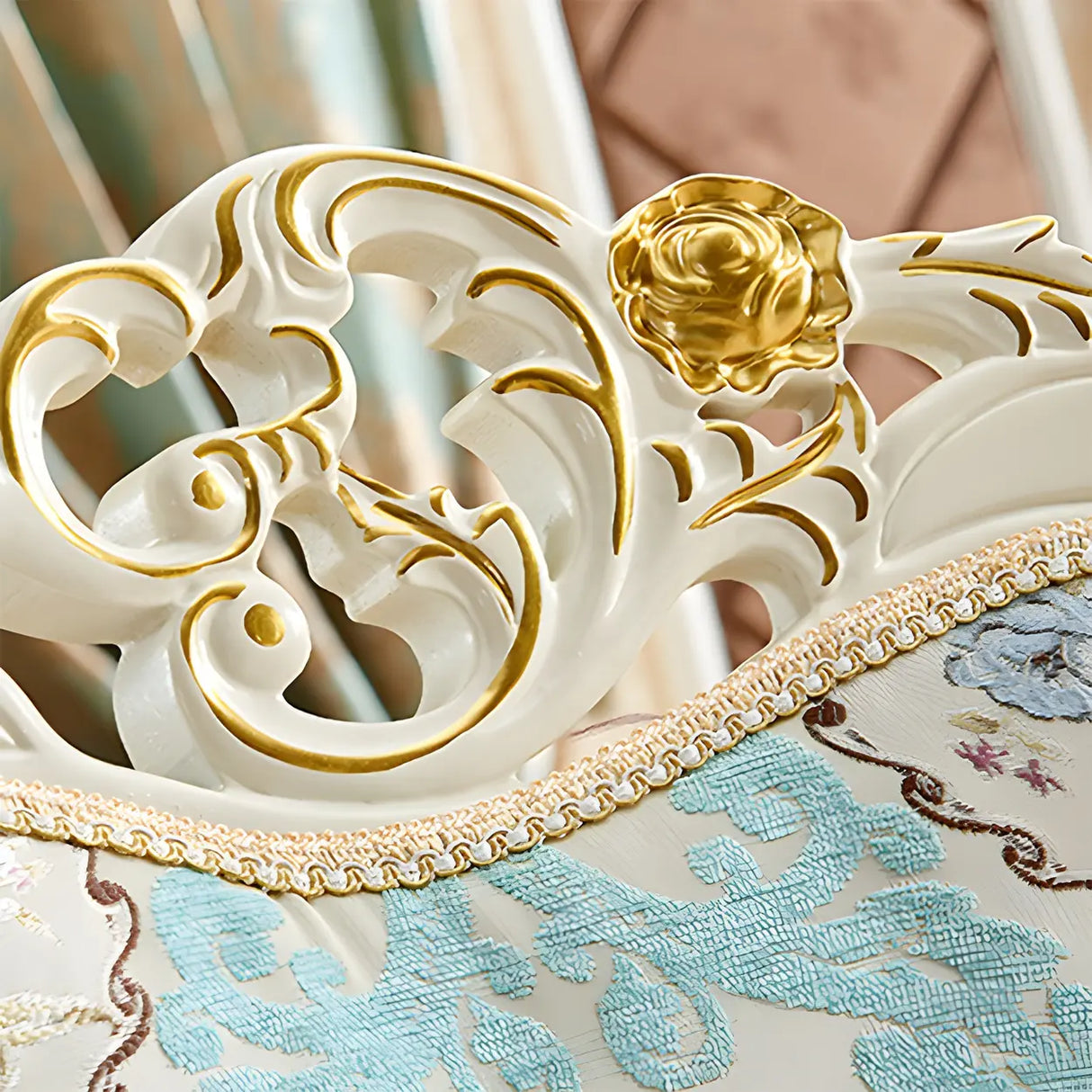 Victorian Apricot Birch Chenille Dining Side Chair Image - 15