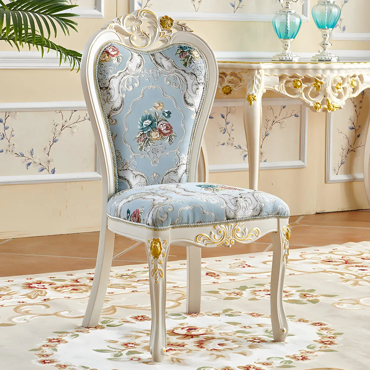 Victorian Apricot Birch Chenille Dining Side Chair Image - 4