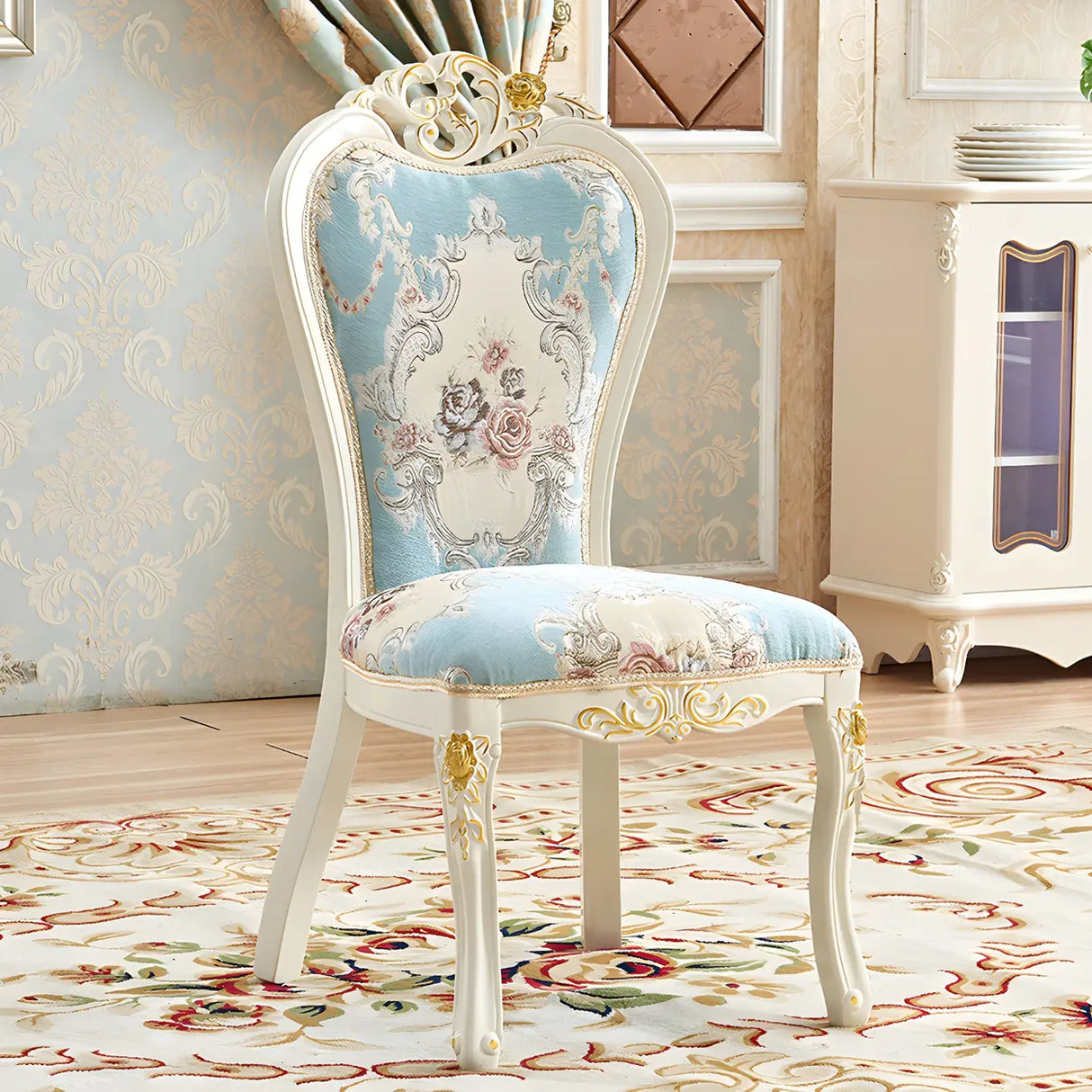 Victorian Apricot Birch Chenille Dining Side Chair Image - 6