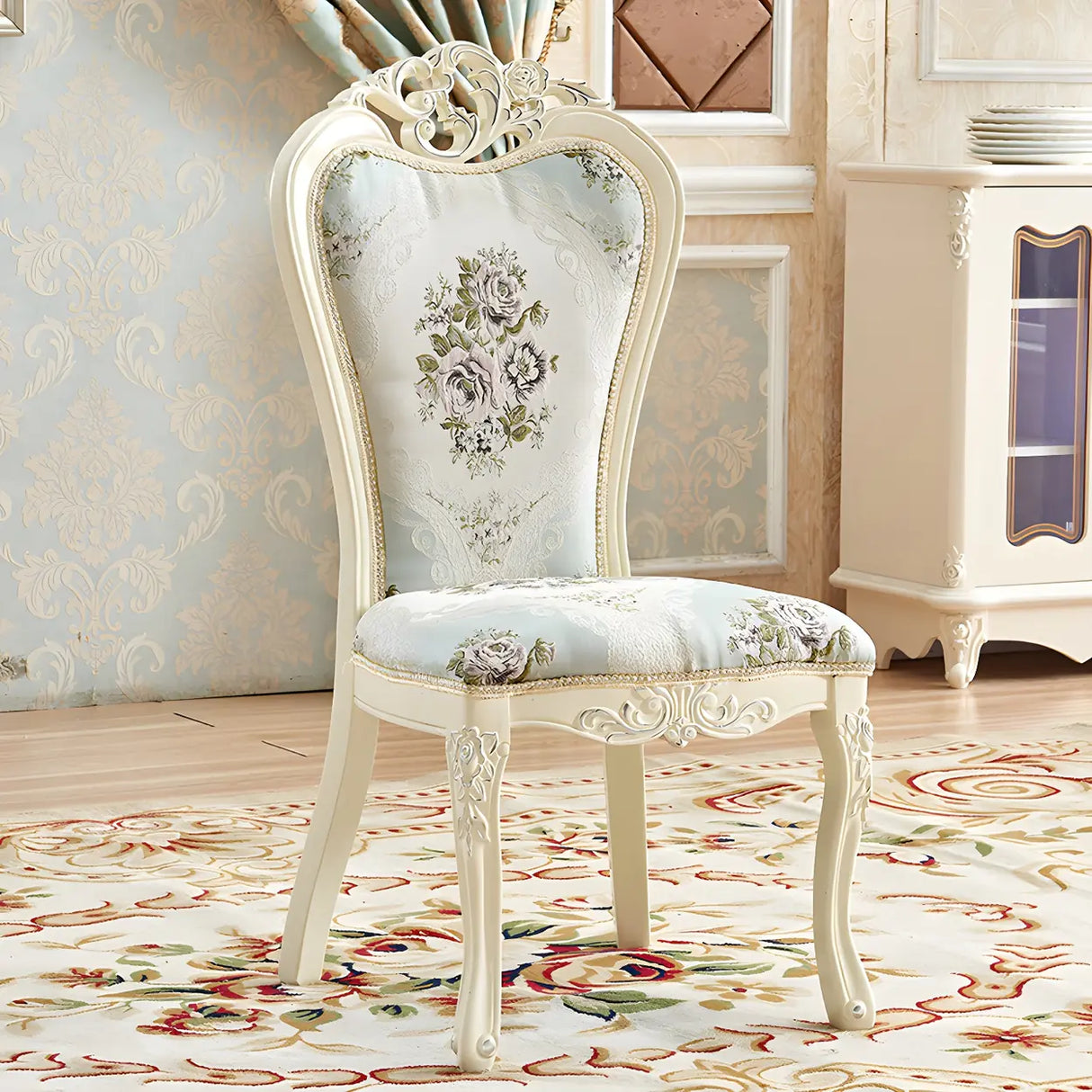 Victorian Apricot Birch Chenille Dining Side Chair Image - 7