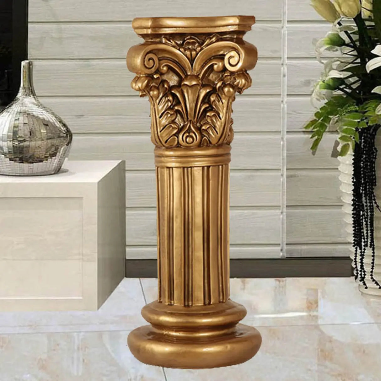 Victorian Cherub Round Hall Display Plant Stand Gold Image - 5