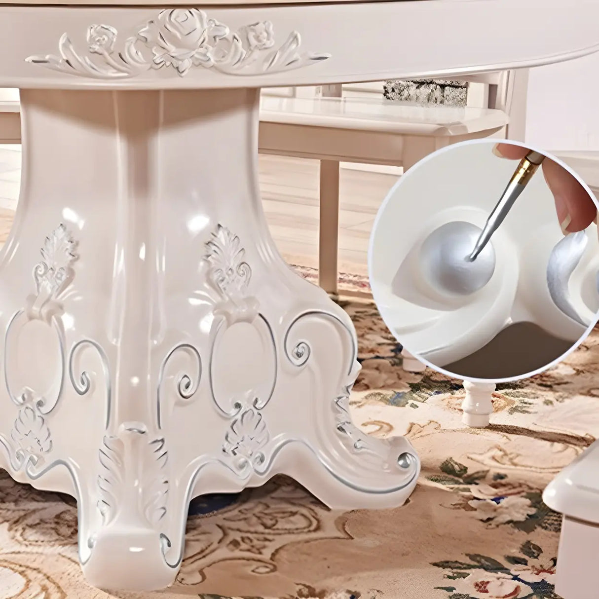 Victorian Round Marble White Scratch Resistant Dining Table Image - 5