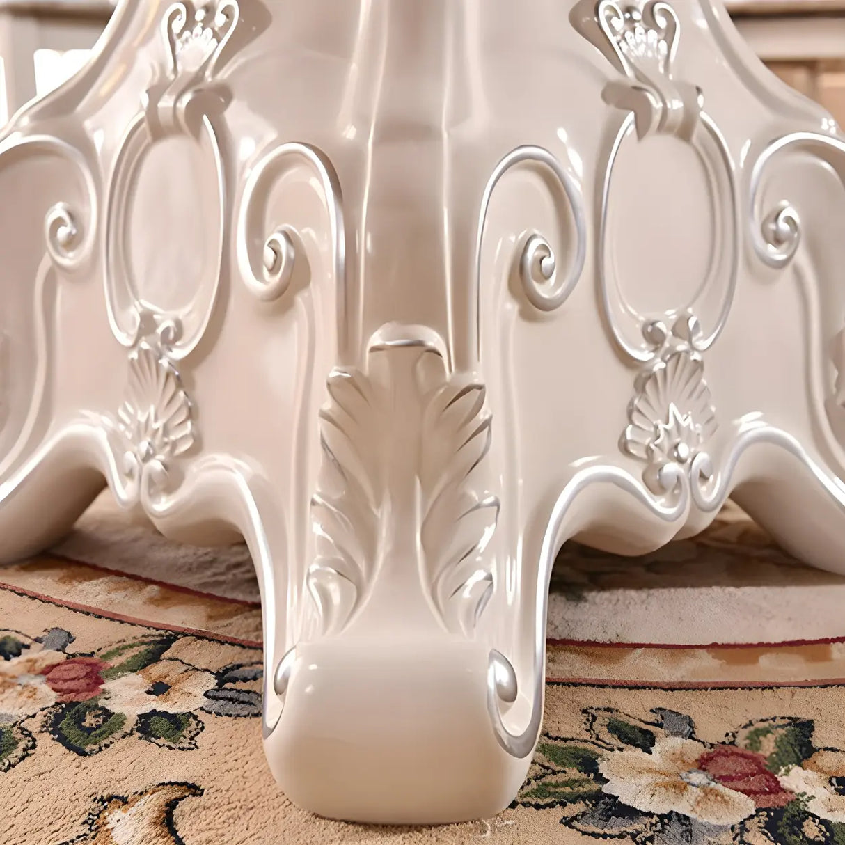 Victorian Round Marble White Scratch Resistant Dining Table Image - 6