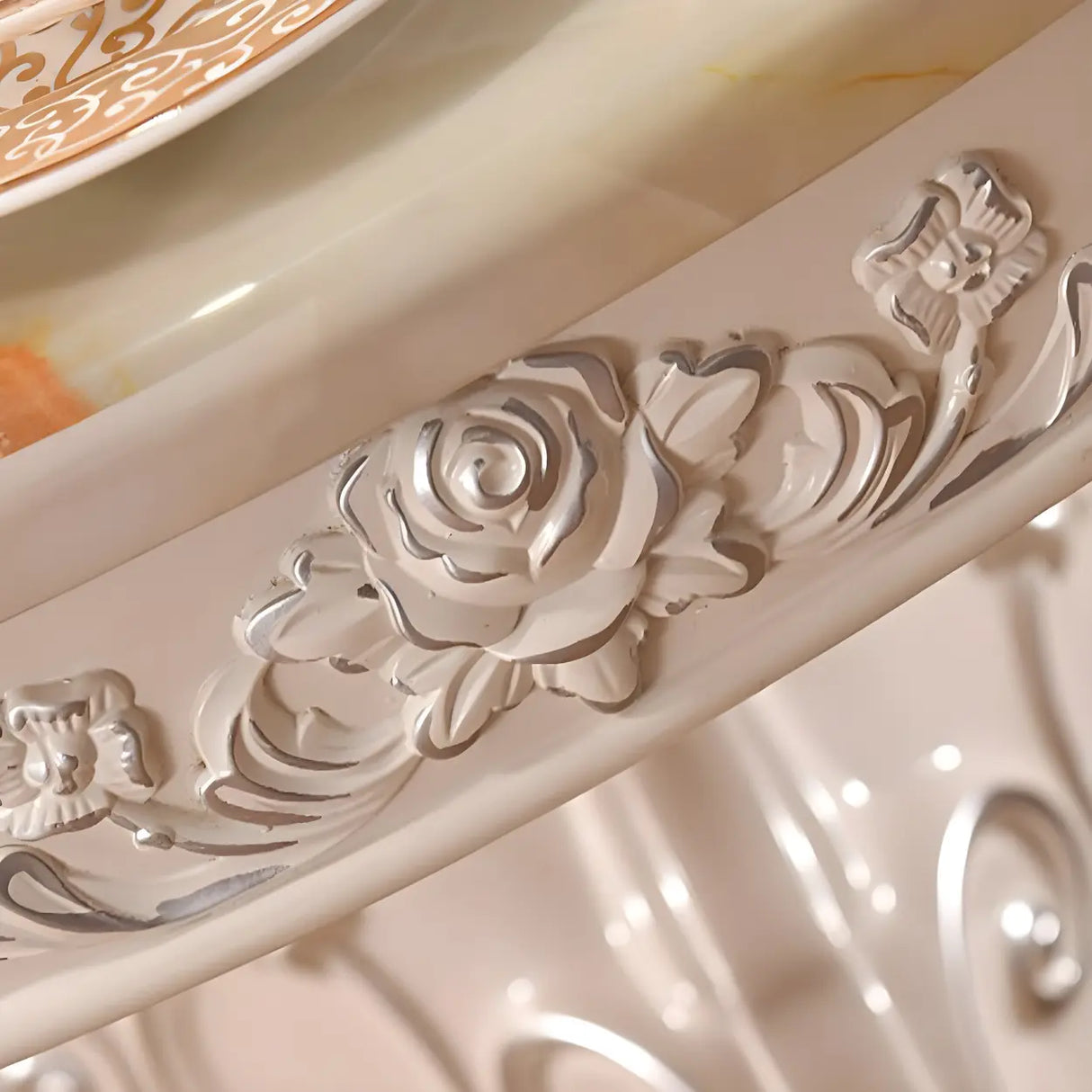 Victorian Round Marble White Scratch Resistant Dining Table Image - 7