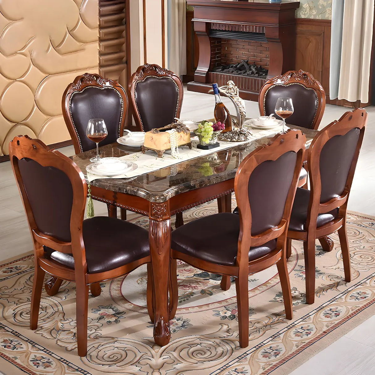 Victorian Walnut Wood Leg Leather Dining Side Chair Image - 1