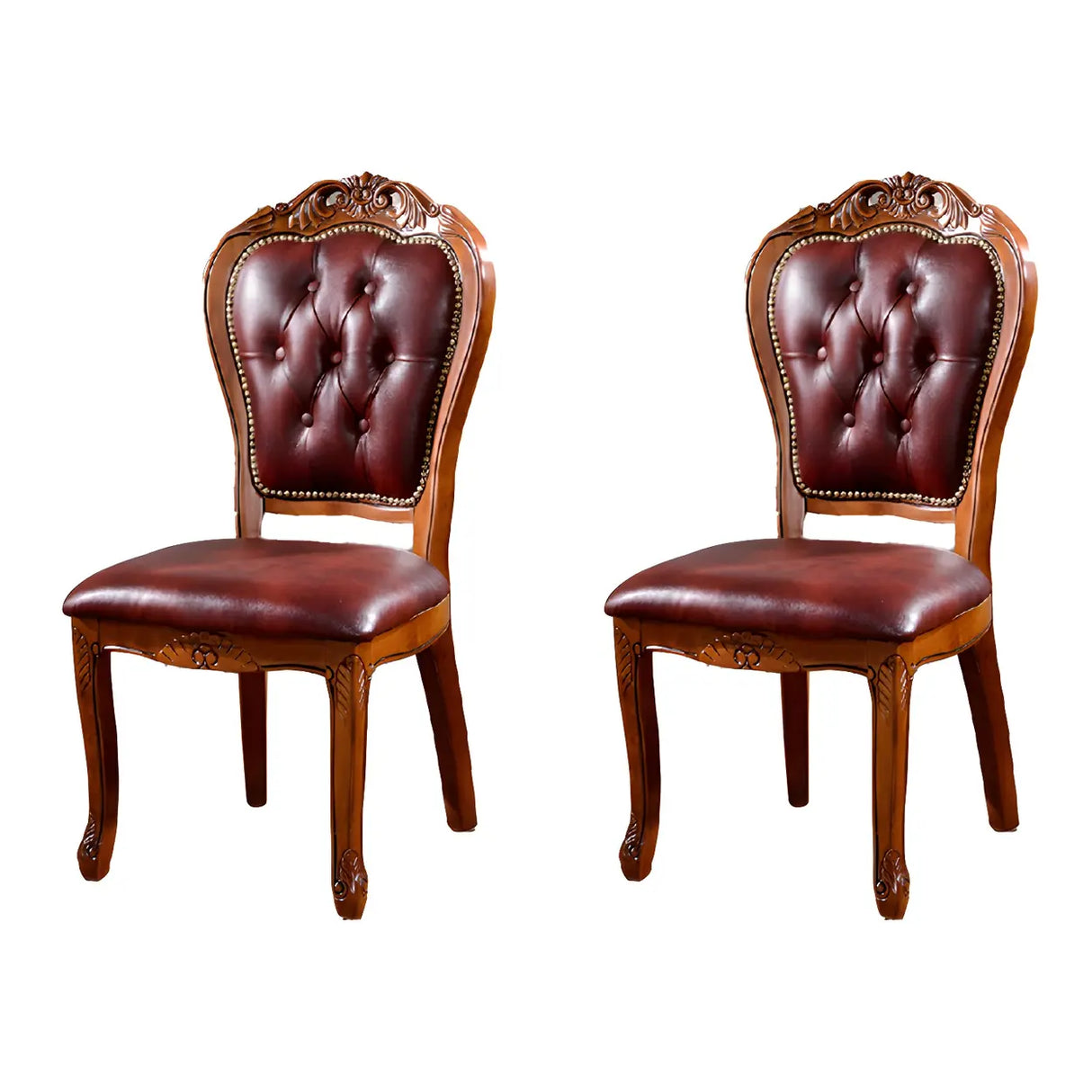 Victorian Walnut Wood Leg Leather Dining Side Chair Image - 2