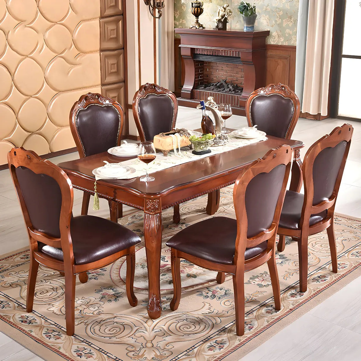 Victorian Walnut Wood Leg Leather Dining Side Chair Image - 4