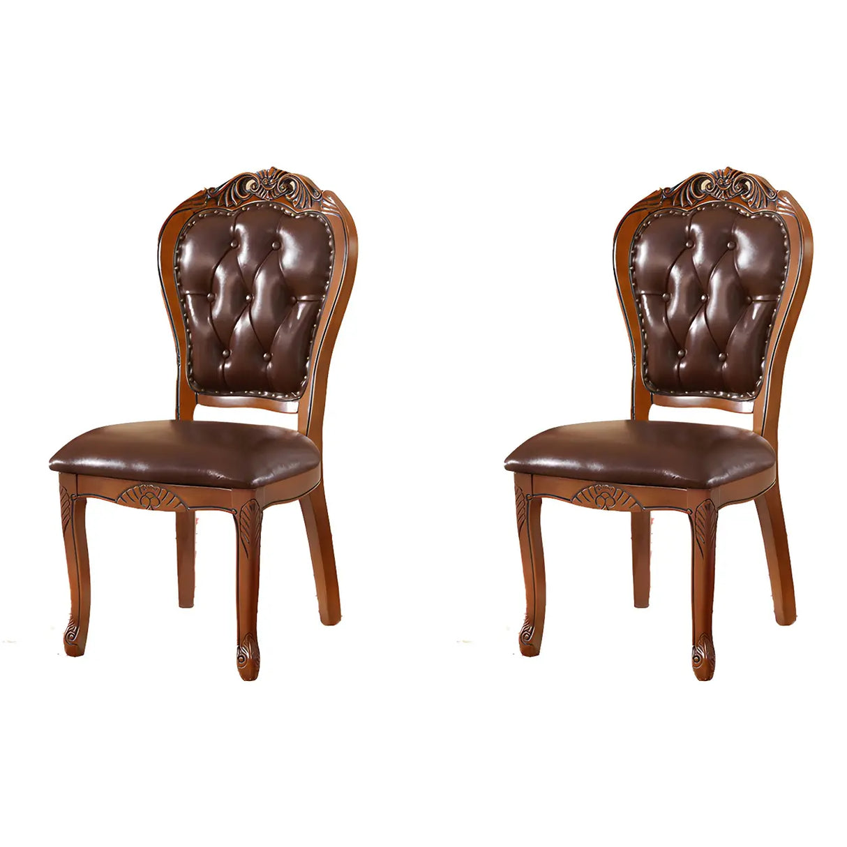 Victorian Walnut Wood Leg Leather Dining Side Chair Image - 5