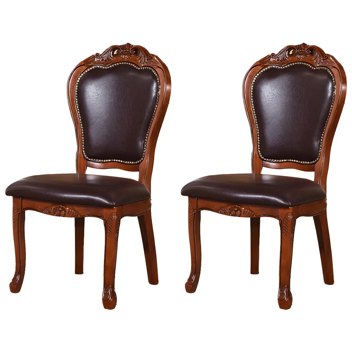 Victorian Walnut Wood Leg Leather Dining Side Chair Image - 7