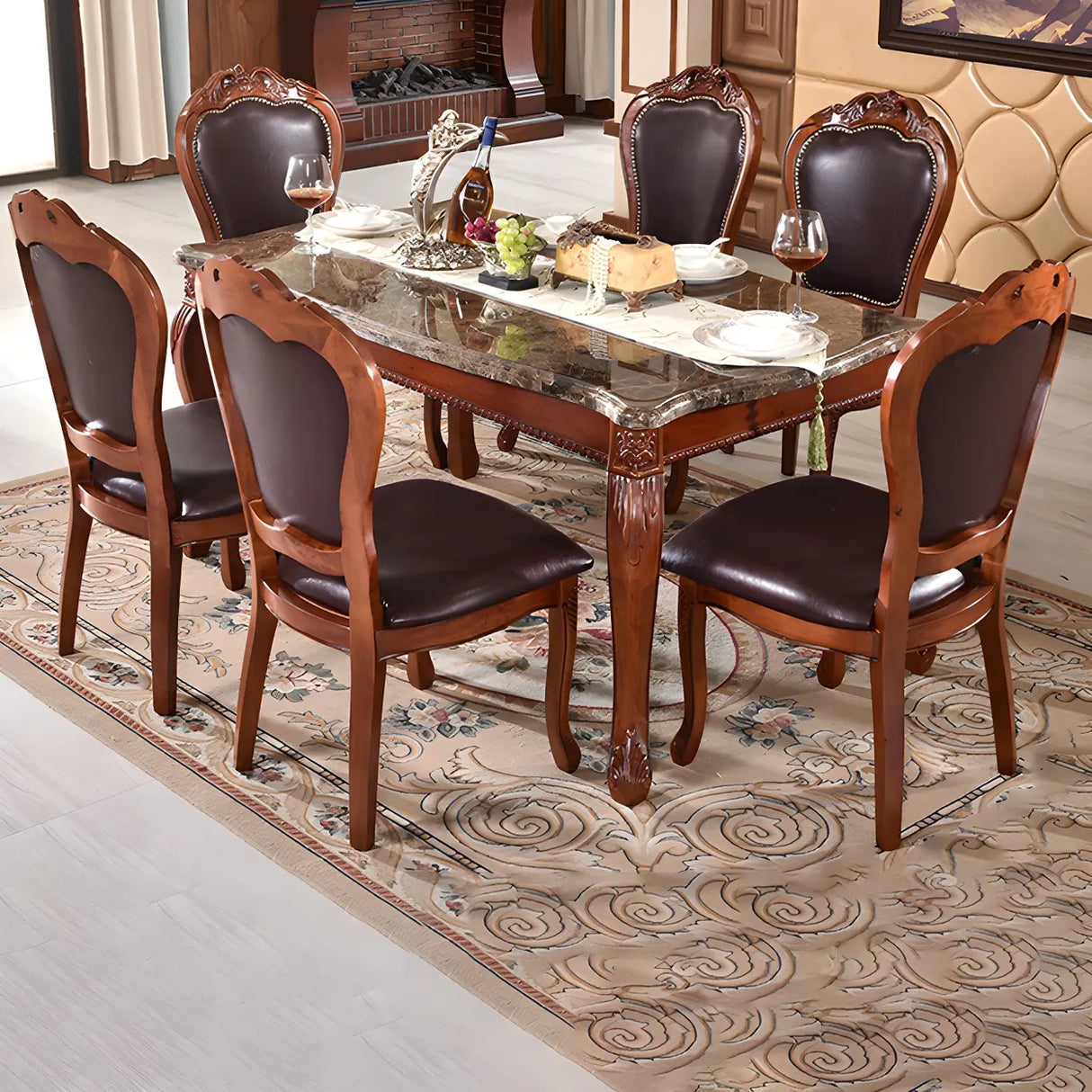 Victorian Walnut Wood Leg Leather Dining Side Chair Image - 8