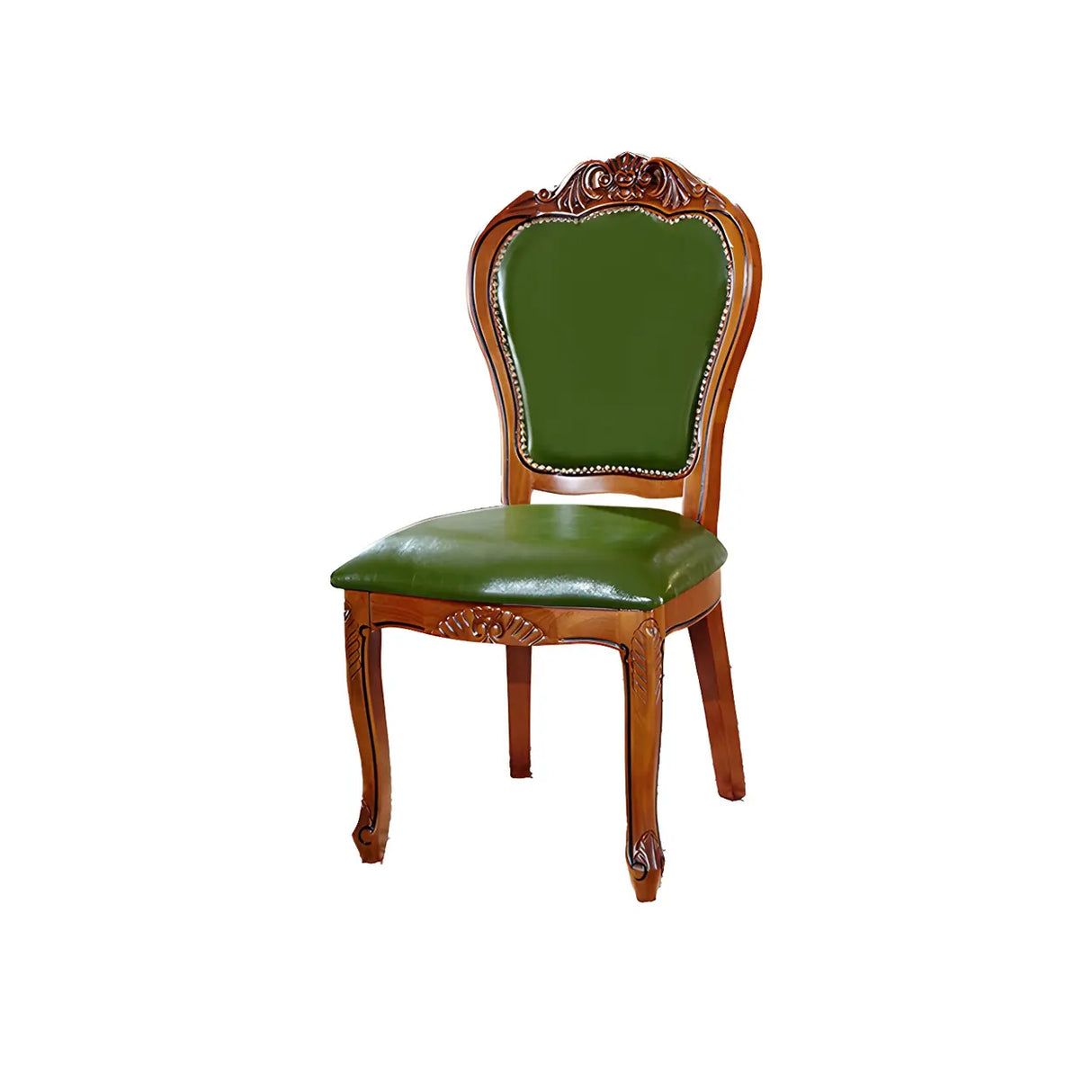 Victorian Walnut Wood Leg Leather Dining Side Chair Image - 9