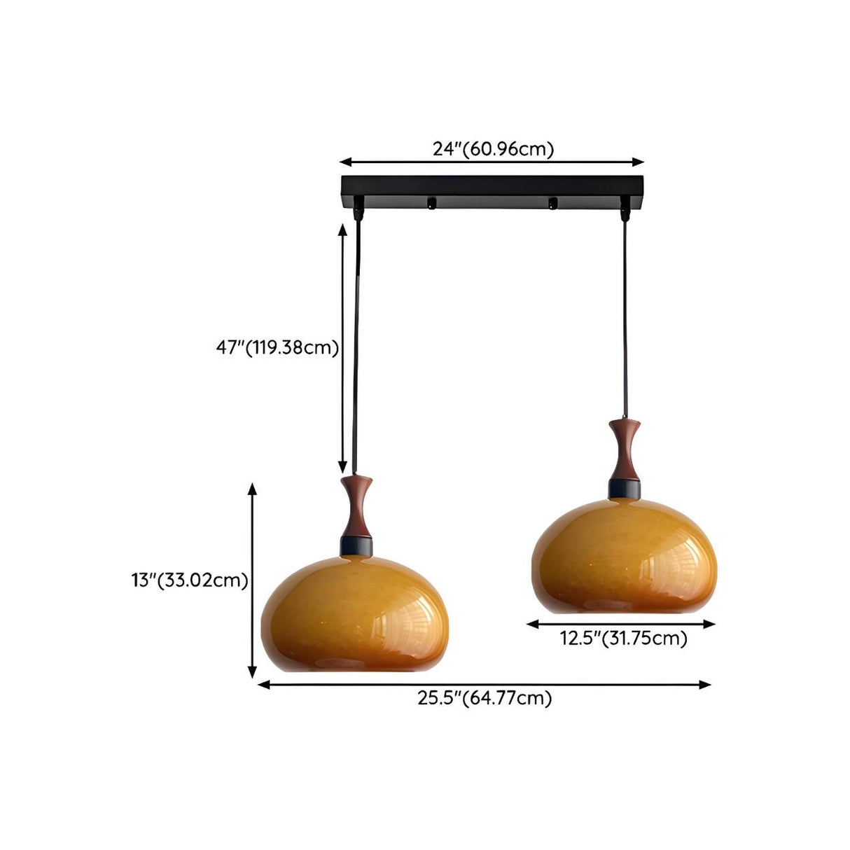 Vintage 2-Light Amber Dome Island Pendant Light