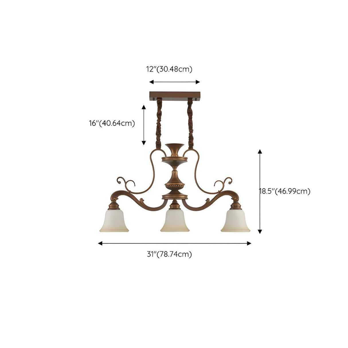 Vintage 3-Light Brown Bell Island Pendant Light