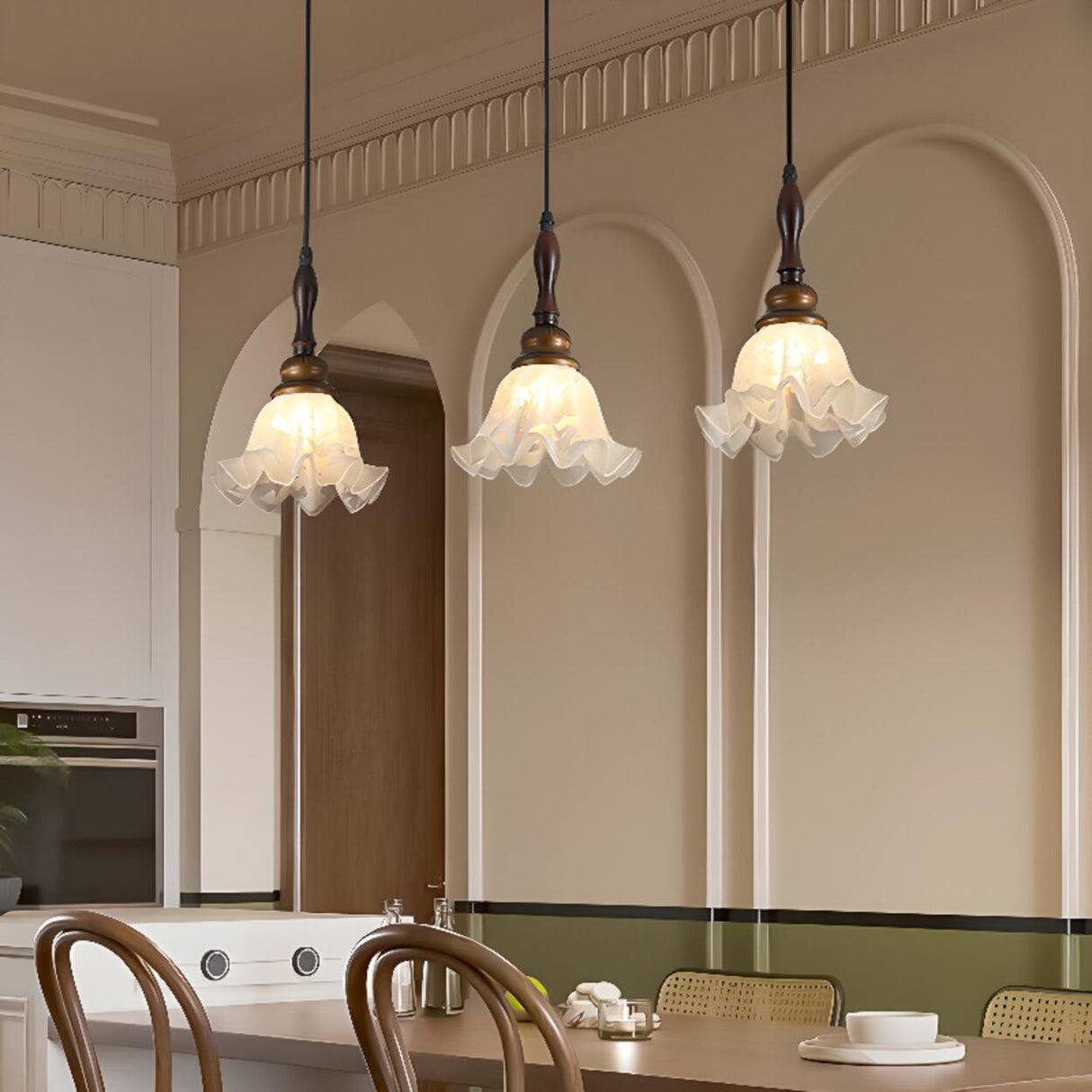 Vintage 3-Light Flower Glass Island Pendant Light Image - 4