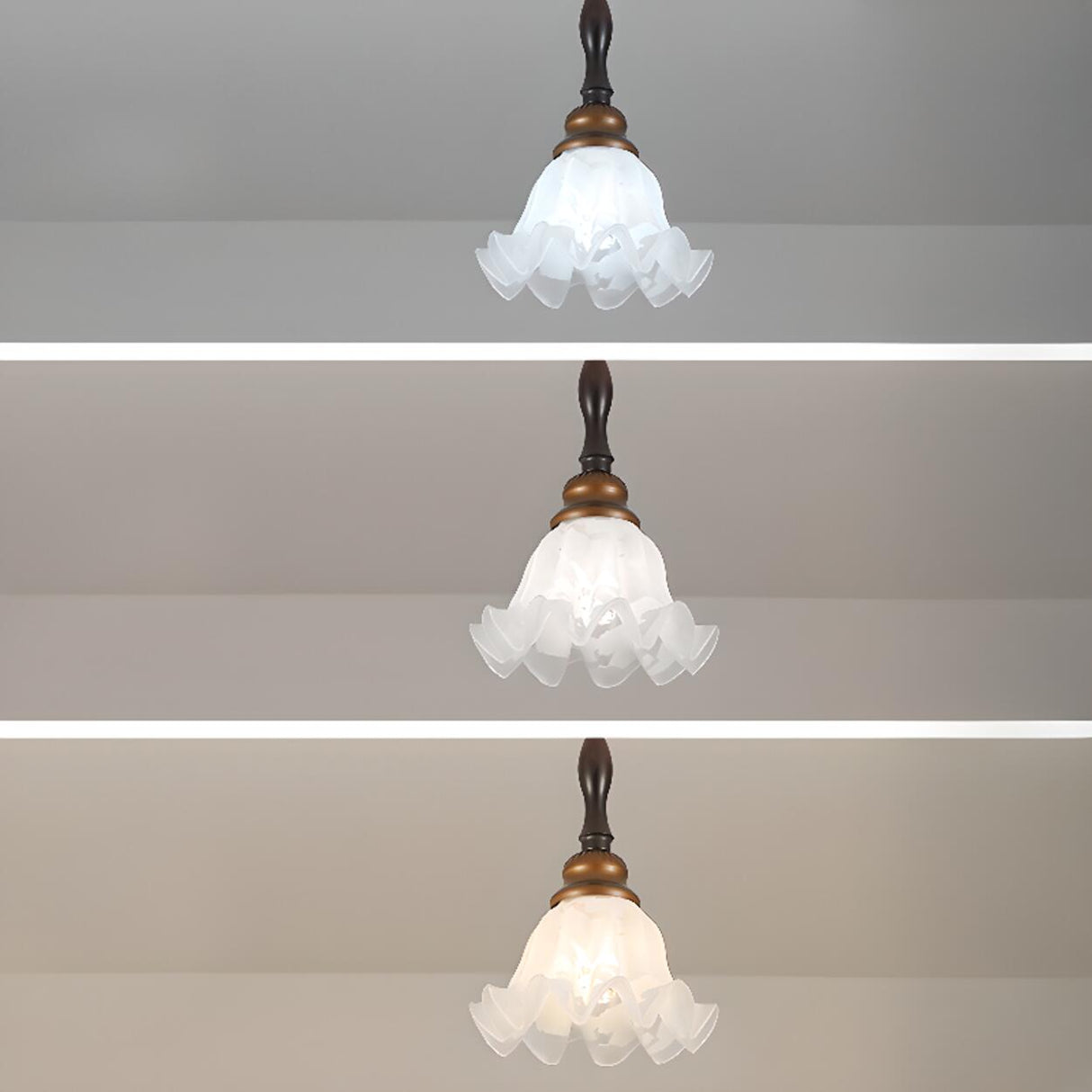 Vintage 3-Light Flower Glass Island Pendant Light Image - 5