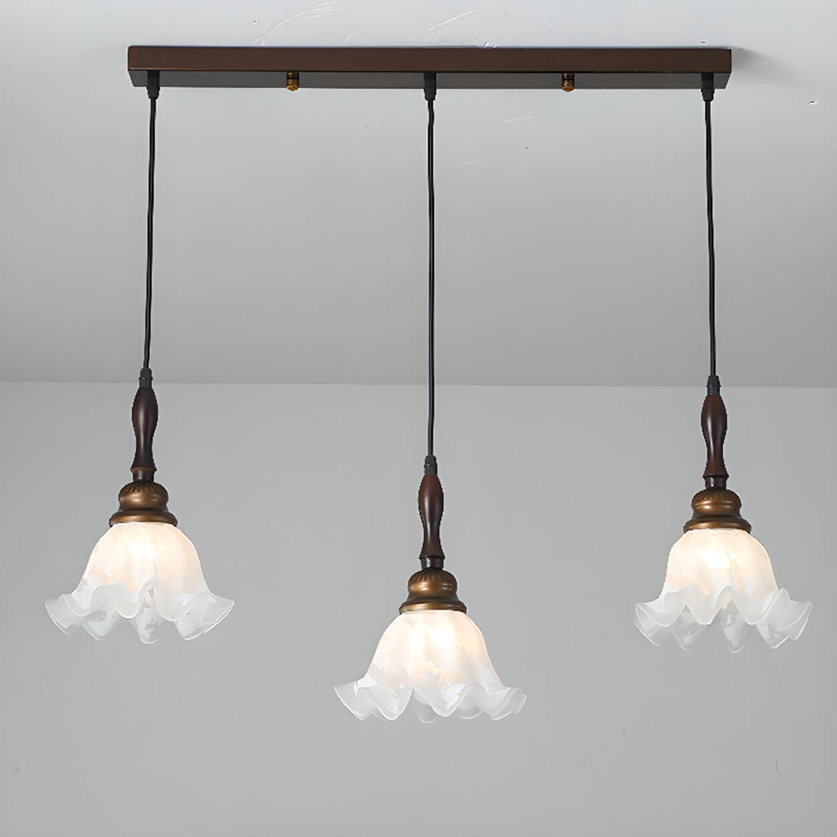 Vintage 3-Light Flower Glass Island Pendant Light Image - 6