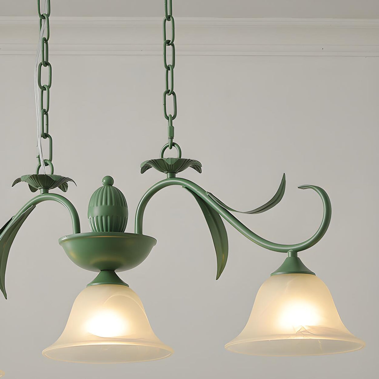 Vintage 3-Light Green Bell Island Pendant Light Image - 10