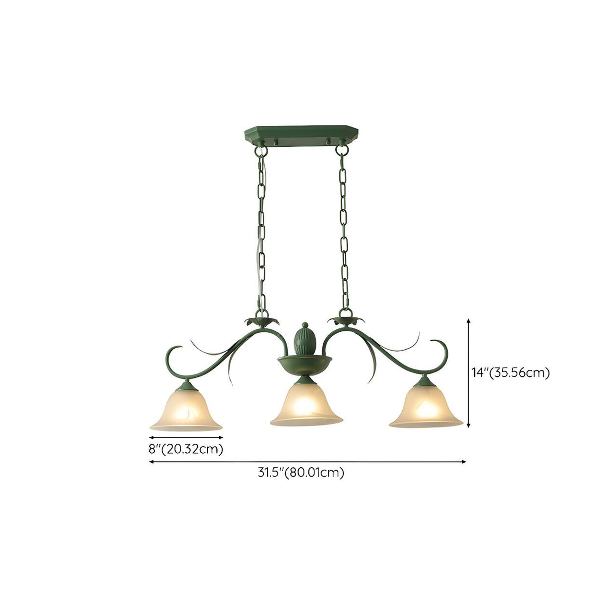 Vintage 3-Light Green Bell Island Pendant Light