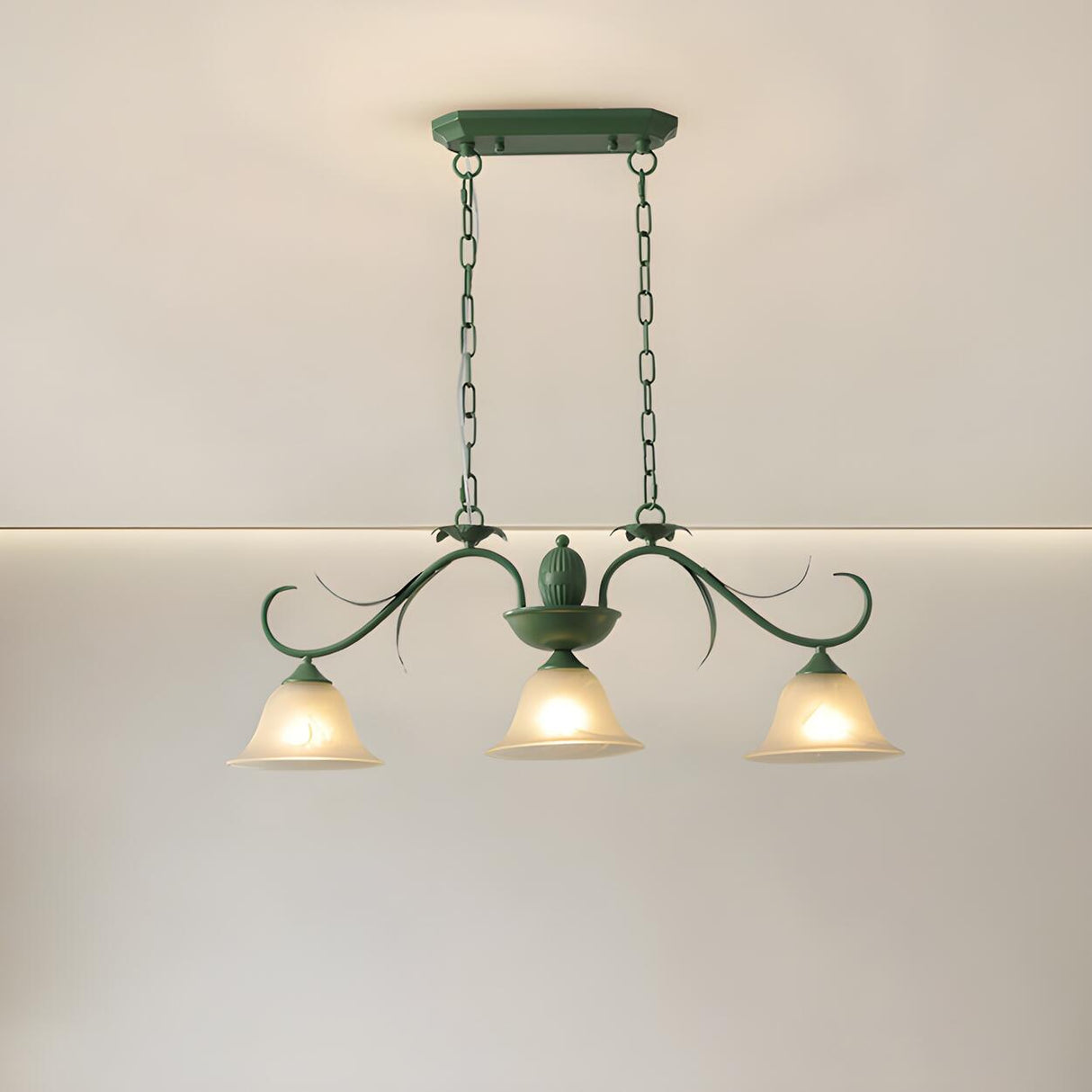 Vintage 3-Light Green Bell Island Pendant Light Image - 3