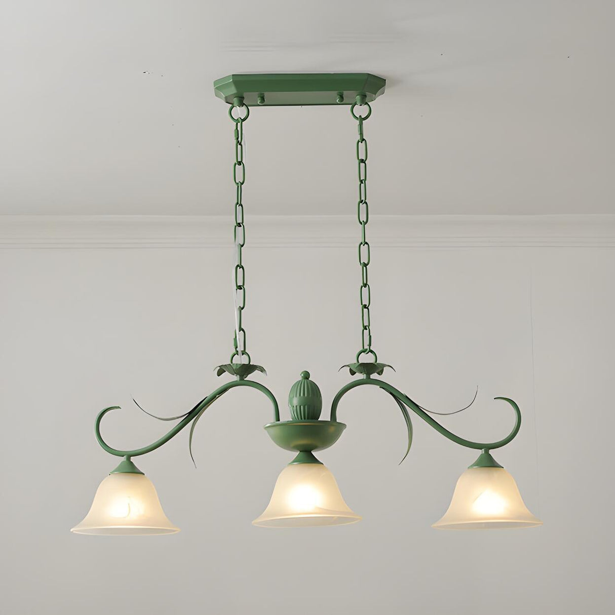 Vintage 3-Light Green Bell Island Pendant Light Image - 4