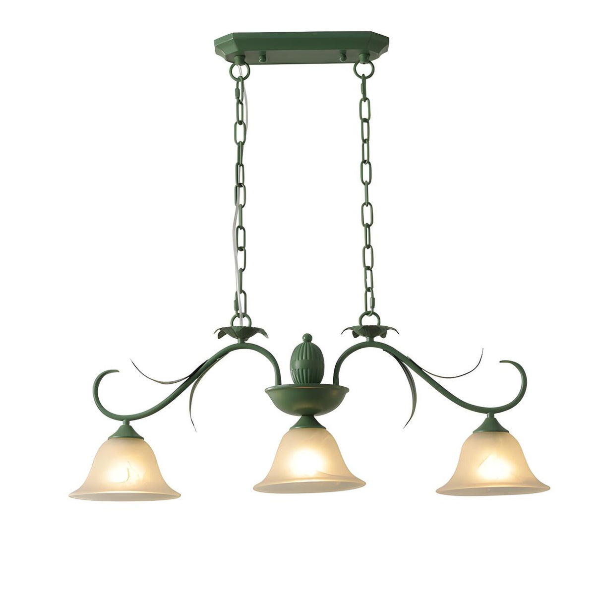 Vintage 3-Light Green Bell Island Pendant Light Image - 5