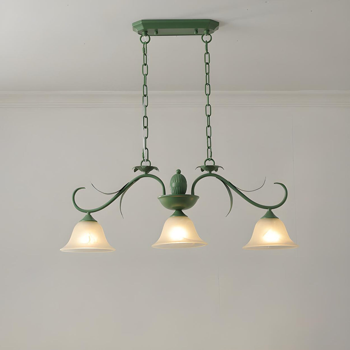 Vintage 3-Light Green Bell Island Pendant Light Image - 6