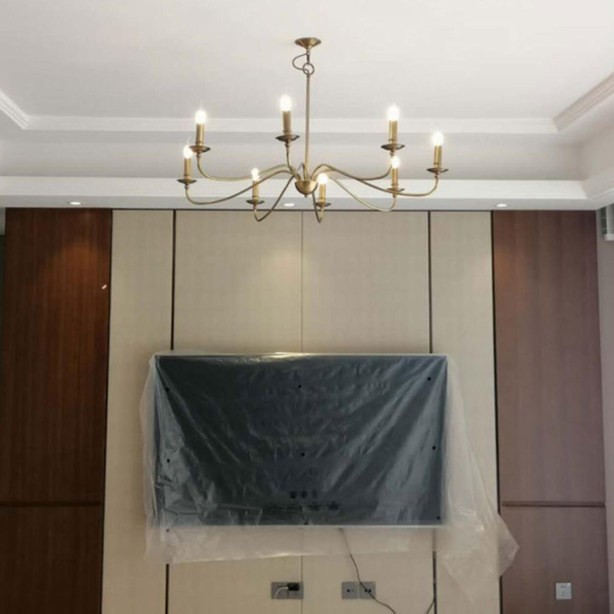 Vintage 6-Light Brass Candle Chandelier Adjustable Height Image - 13