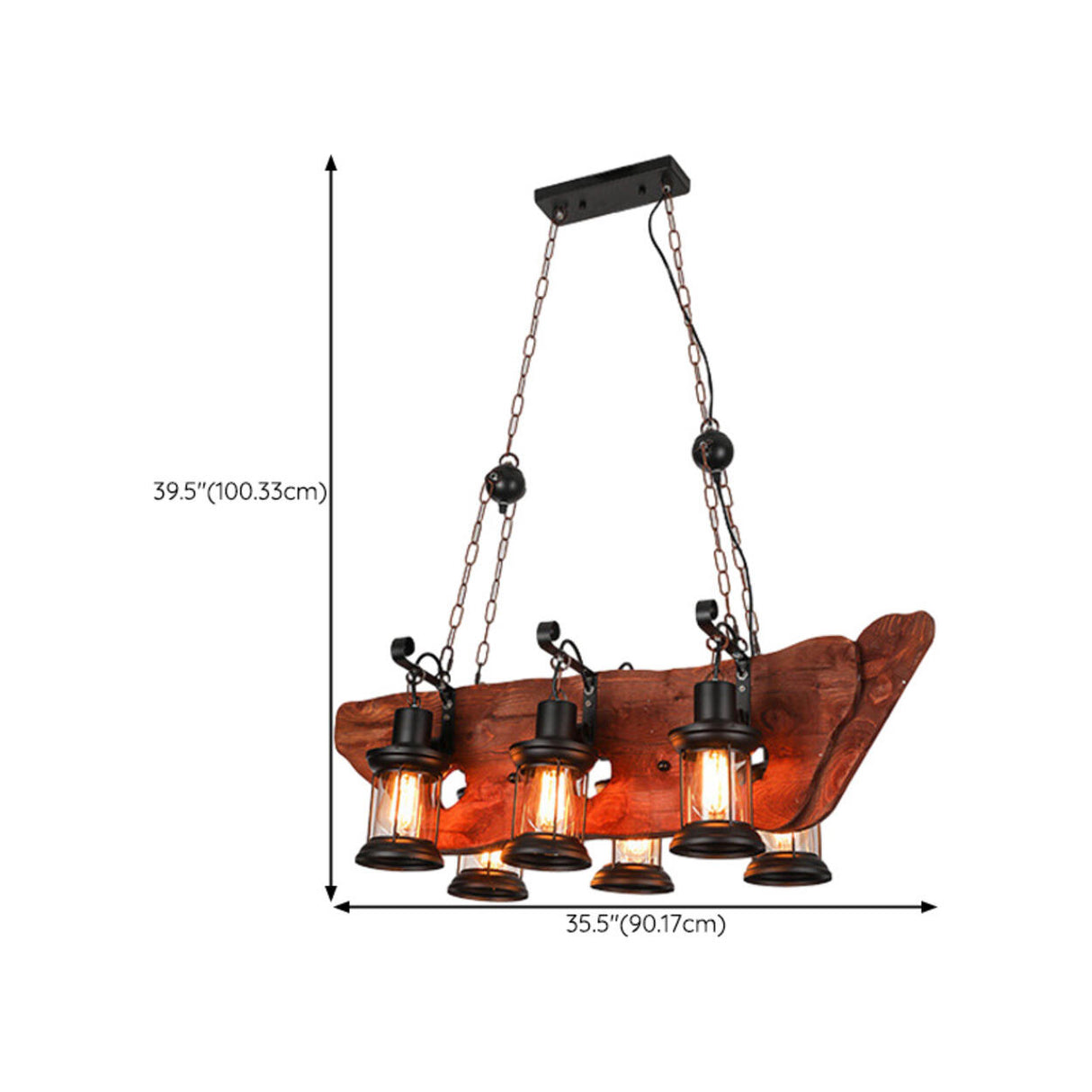 Vintage 6-Light Lantern and Rectangular Island Light Image - 16